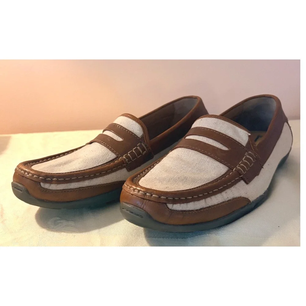 Tommy Bahama Taza Fronds Loafers Mens 9D Brown Excellent Canvas Leather